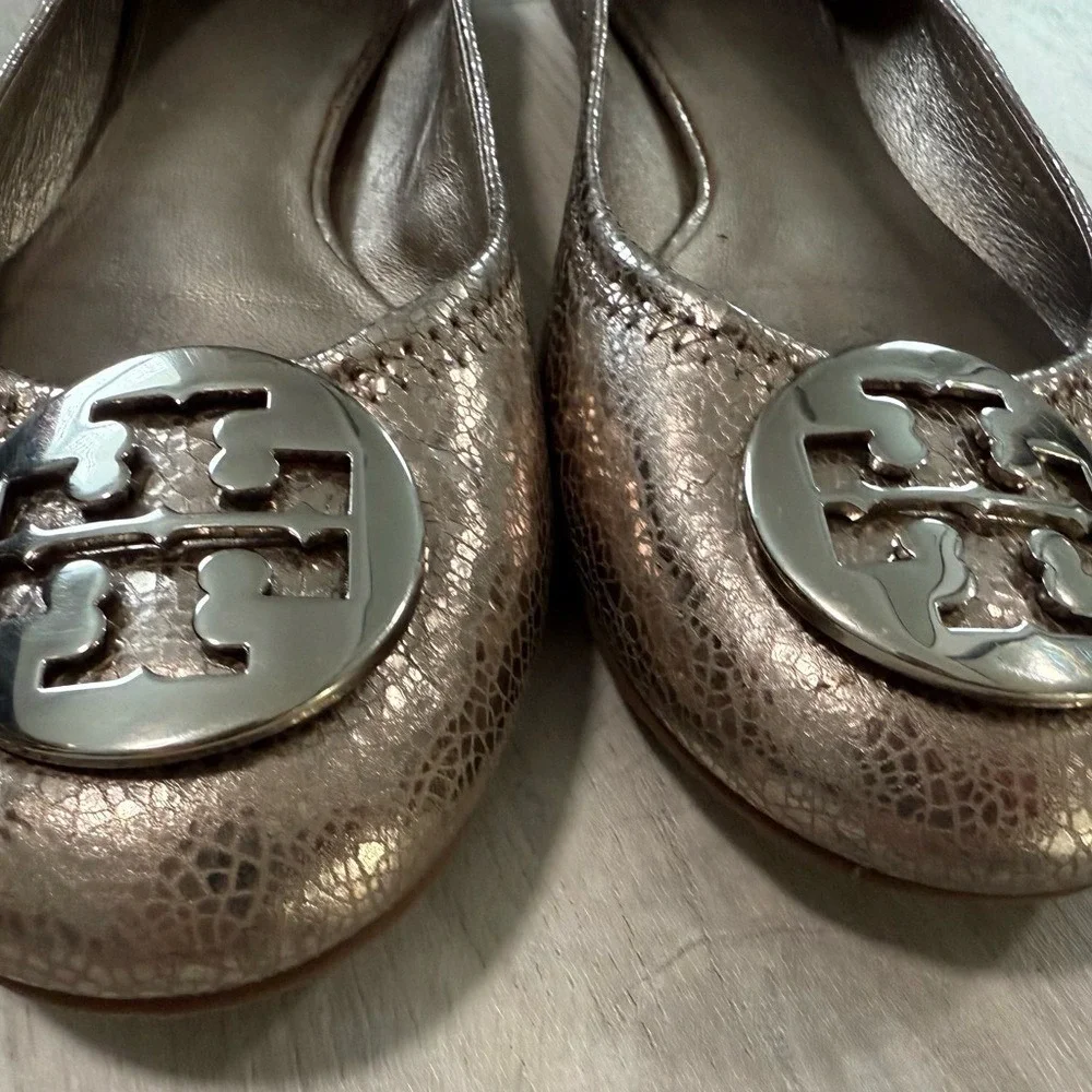 Tory Burch‎ Metallic Bronze Embossed Leather Ballet Flats Women's Size 8M